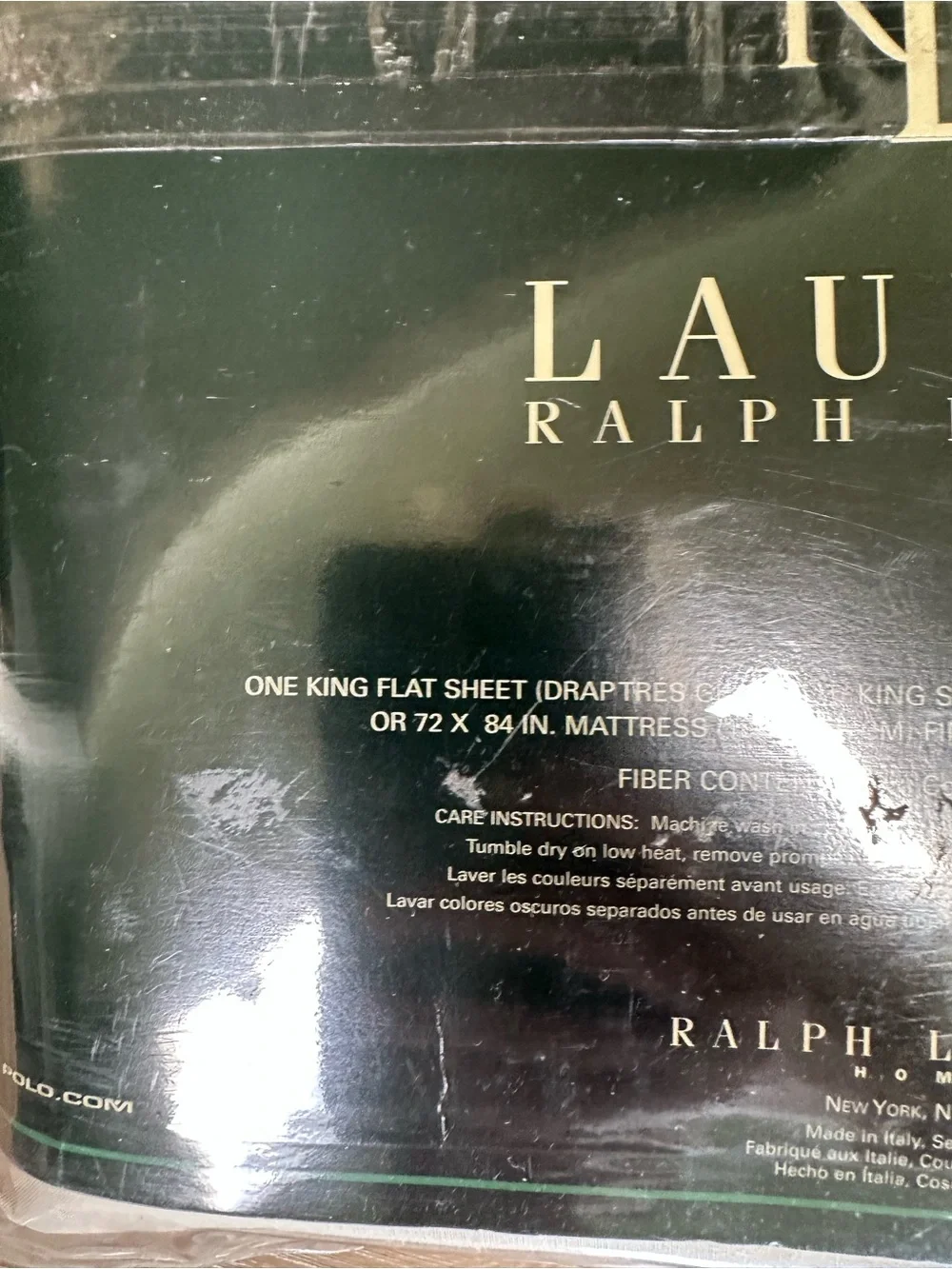 Ralph Lauren Green and White King Flat Sheet Packaging